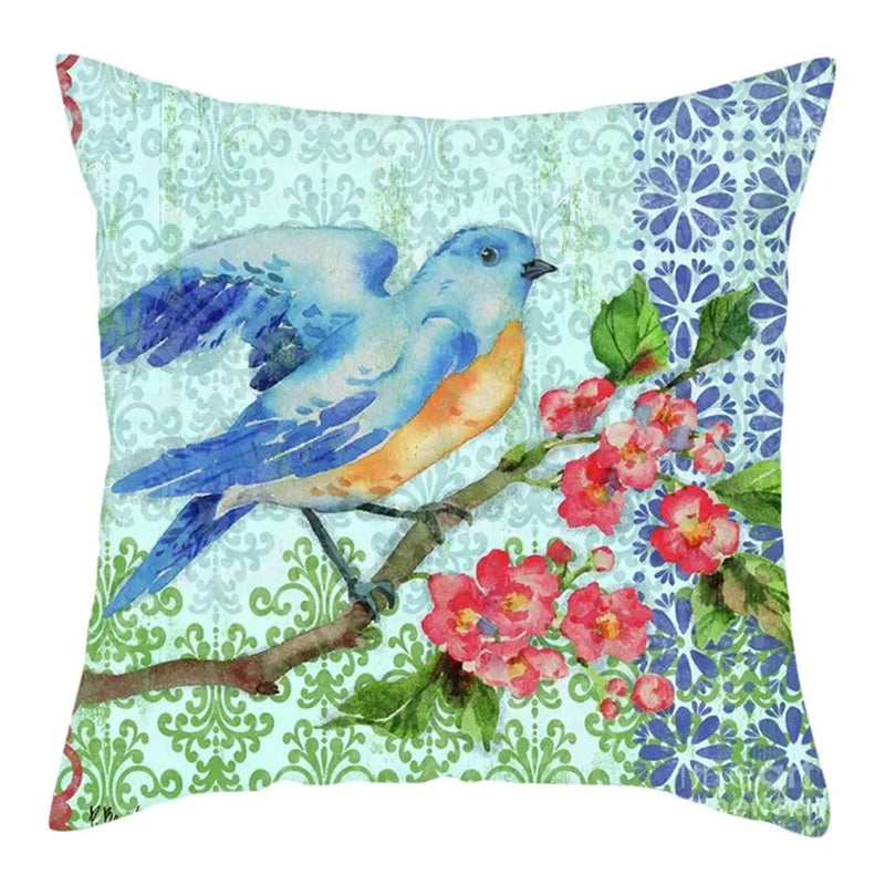 Blue Bird Print Cushion Cover by Axyaa - Home Decor Pillow Case for Sofa Bed