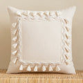 Axyaa Beige Cotton Weave Fringed Cushion Cover for Home Decor