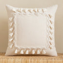 Axyaa Beige Cotton Weave Fringed Cushion Cover for Home Decor