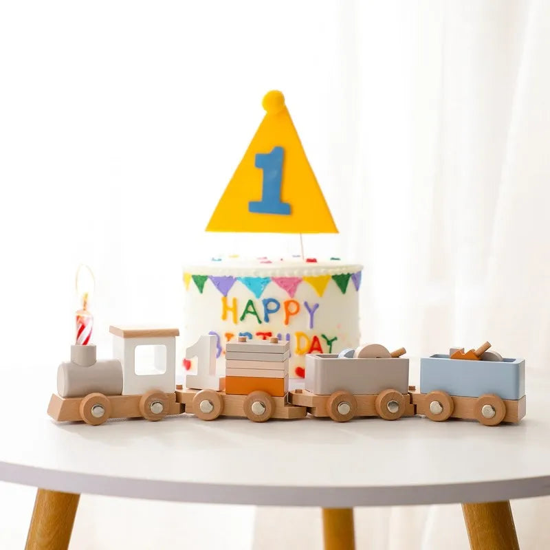 Axya Wooden Train Set with Numbers & Blocks for Baby Learning and Play