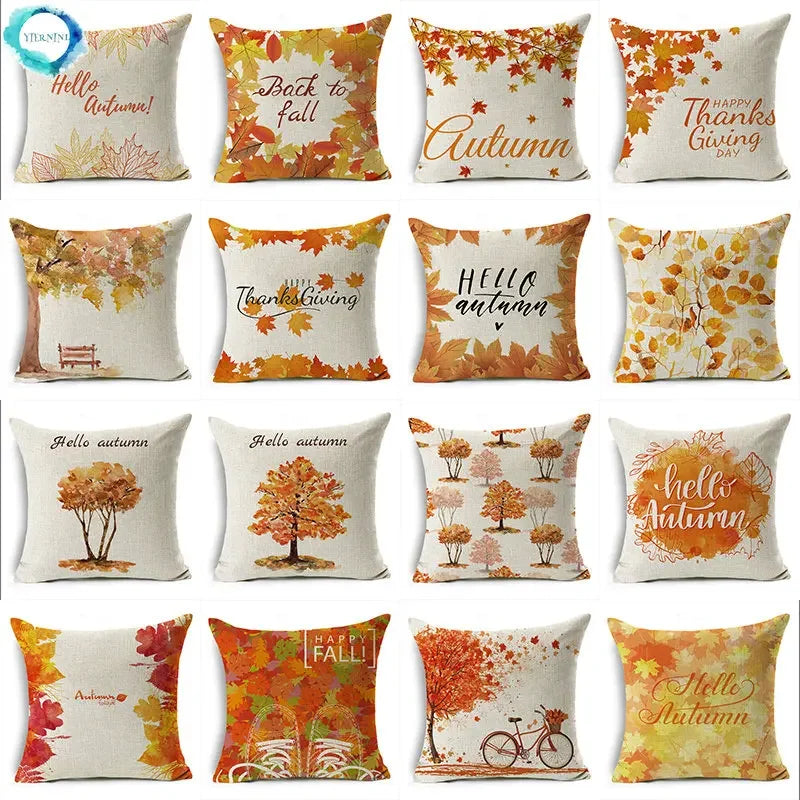 Axyaa Autumn Print Style Thanksgiving Pillow Case - Decorative Plant Cushion Cover