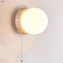 Axyaa LED Wall Lights Japan Style White Glass Yellow Travertine Pull Chain Switch