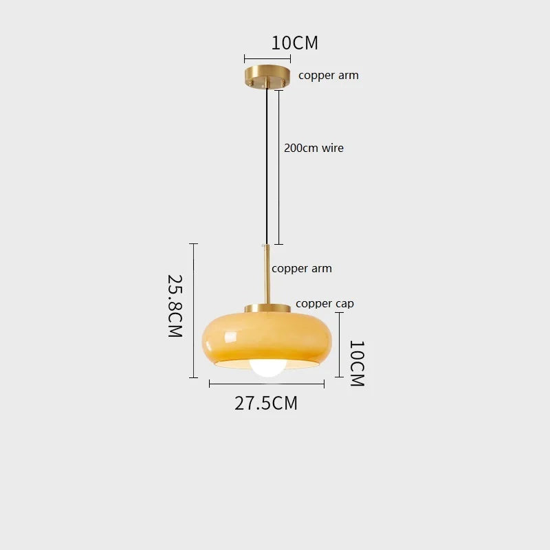 Axyaa Nordic Modern LED Ceiling Lamp with Copper Yellow Glass Lampshade