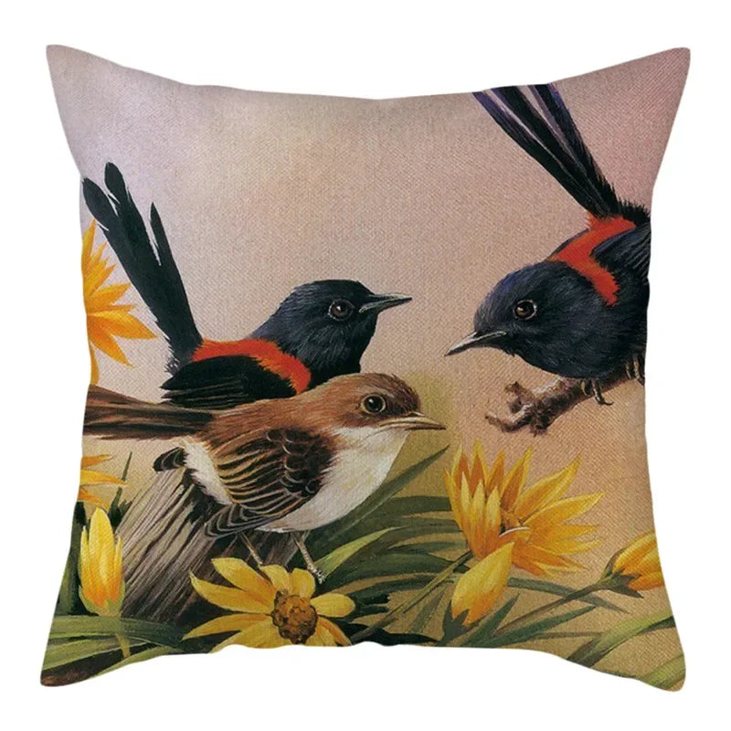 Magpie Print Cushion Cover by Axyaa: Decorative Flora & Fauna Pillowcase for Home
