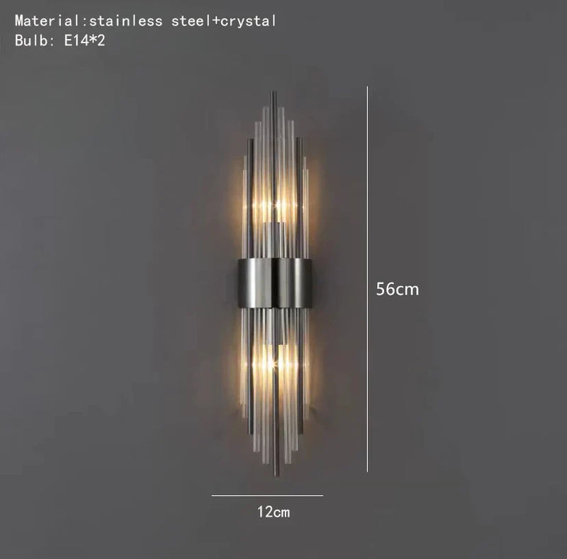 Axyaa Clear Crystal LED Wall Sconces in Gold/Black Stainless Steel