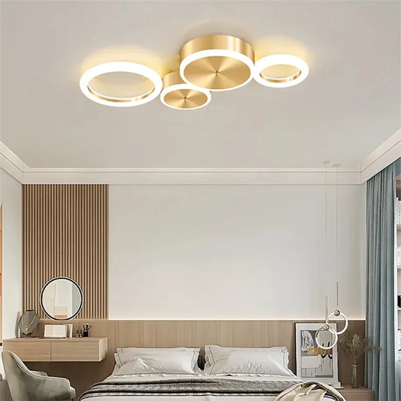 Axyaa Circle LED Chandelier: Luxury Dimmable Ceiling Lamp for Home Decor