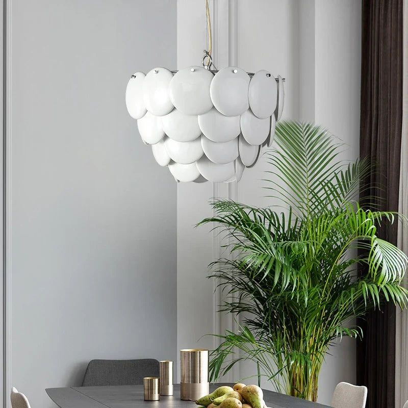 Axyaa White Ceramic Chandelier: Danish Design Hanging Lamp for Bedroom and Home Decoration