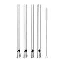 Axyaa Stainless Steel Straw Spoon Set for Milkshake Smoothie Bar - Pack of 10