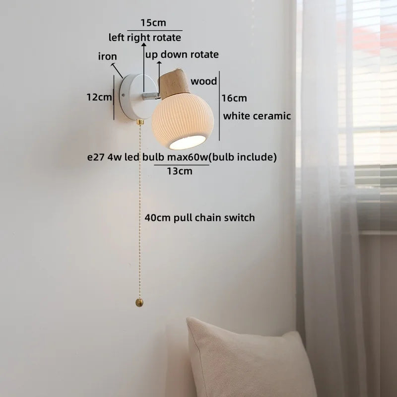 Axyaa White Ceramic LED Wall Lamps Switch - Bedroom Stairs Lighting Fixtures