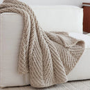 Axyaa Nordic Style Chunky Knit Blanket Cream Beige Cozy Sofa Throw 50x60"