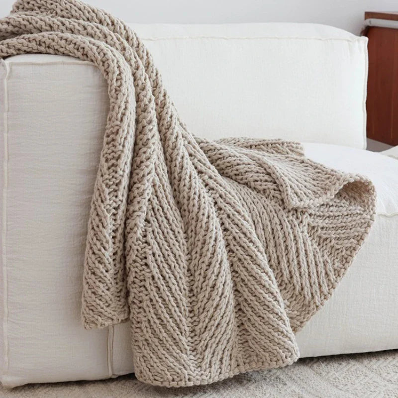 Axyaa Nordic Style Chunky Knit Blanket Cream Beige Cozy Sofa Throw 50x60"