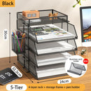Axyaa 5 Tier Stackable Desk Organizer Tray - Mesh Desktop File Paper Document Organizer