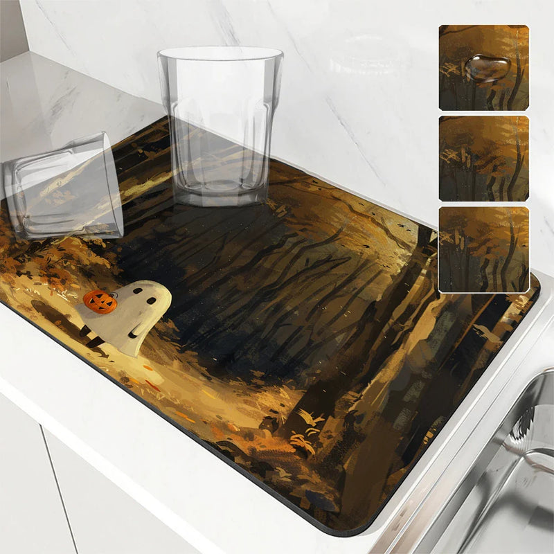 Axyaa Halloween Ghost Kitchen Absorbent Mat - Antiskid & Quick Drying Dish Mat