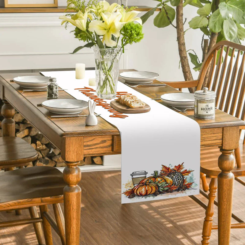 Axyaa Thanksgiving Pumpkin Coffee Leaves Table Runner