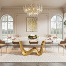 Axyaa Luxe White & Gold Dining Table - 6-8 Seater Modern Rectangle Table
