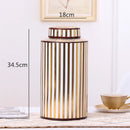 Axyaa Golden Stripe Ceramics Vase with Cover: Modern Home Decor Flower Jar