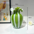 Axyaa Striped Glass Vase with Wavy Edge - Vintage Floral Arrangement Accessories