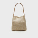 Axyaa Straw Beach Tote: Woven Bucket Bag with Inner Pocket for Travel & Shopping