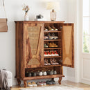 Axyaa 5-Tier Rattan Shoe Cabinet, Ventilated Doors, 25-Pair Shoe Rack