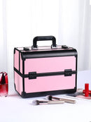 Axyaa Large Makeup Train Case with Lock, 4 Trays Cosmetic Storage Organizer