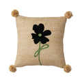 Axyaa Floral Embroidered Linen Cushion Cover with Pompom Accent