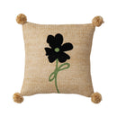 Axyaa Floral Embroidered Linen Cushion Cover with Pompom Accent