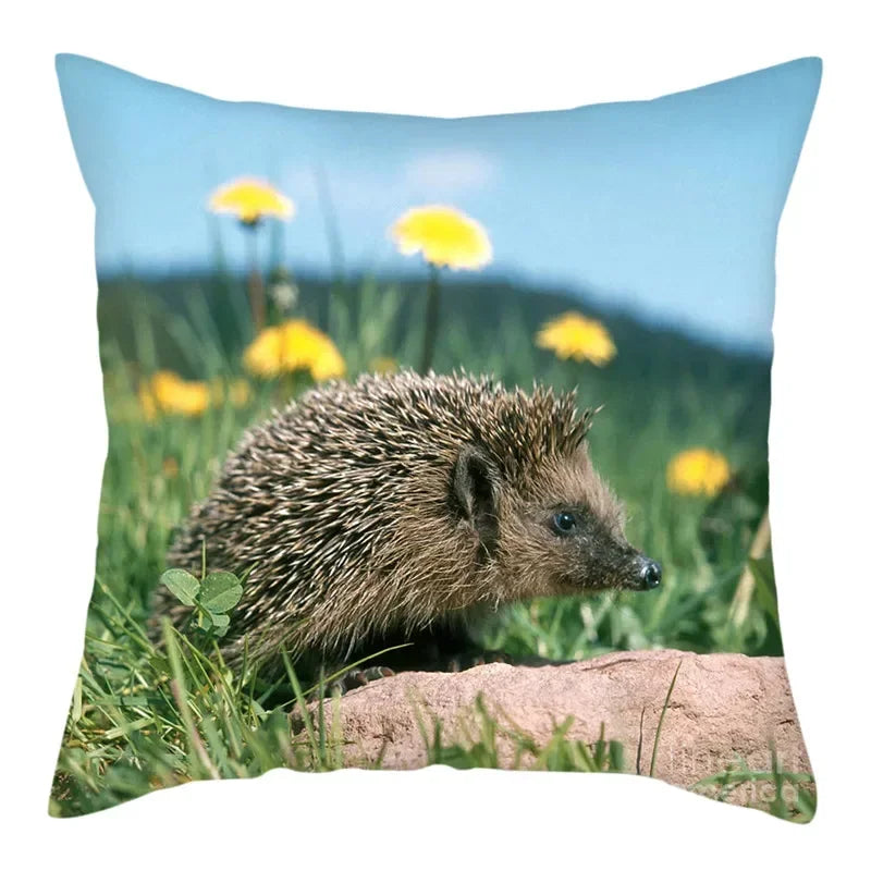 Hedgehog Print Pillow Cover for Home Sofa Decor - Axyaa