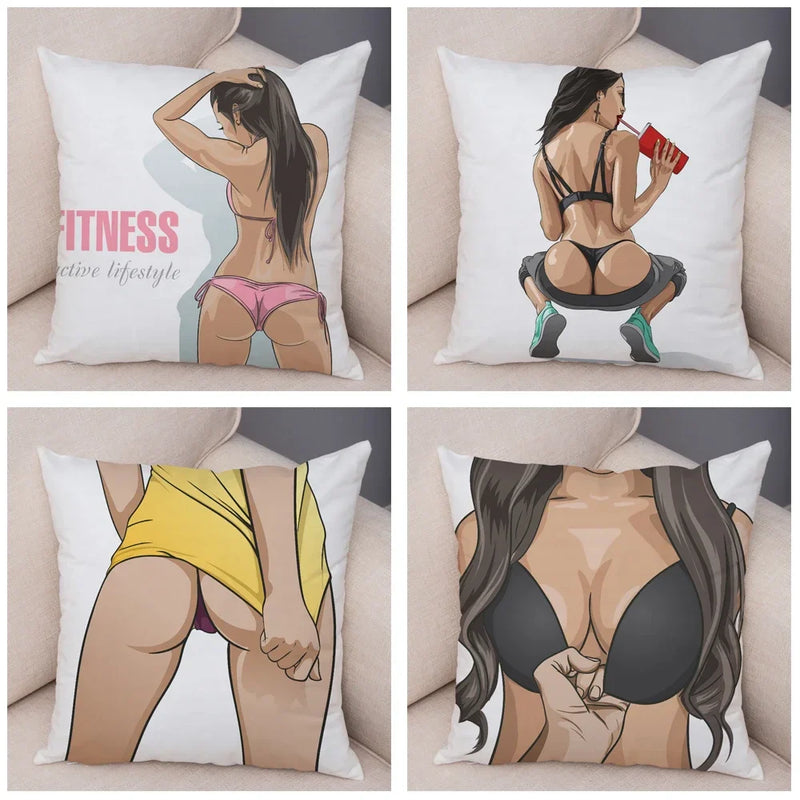 Axyaa Cartoon Lady Chest Decorative Pillowcase - Fashion Girl Design