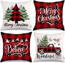 Axyaa Christmas Throw Pillow Covers - Festive Farmhouse Decor with Xmas Trees, Truck & Buffalo Plaid
