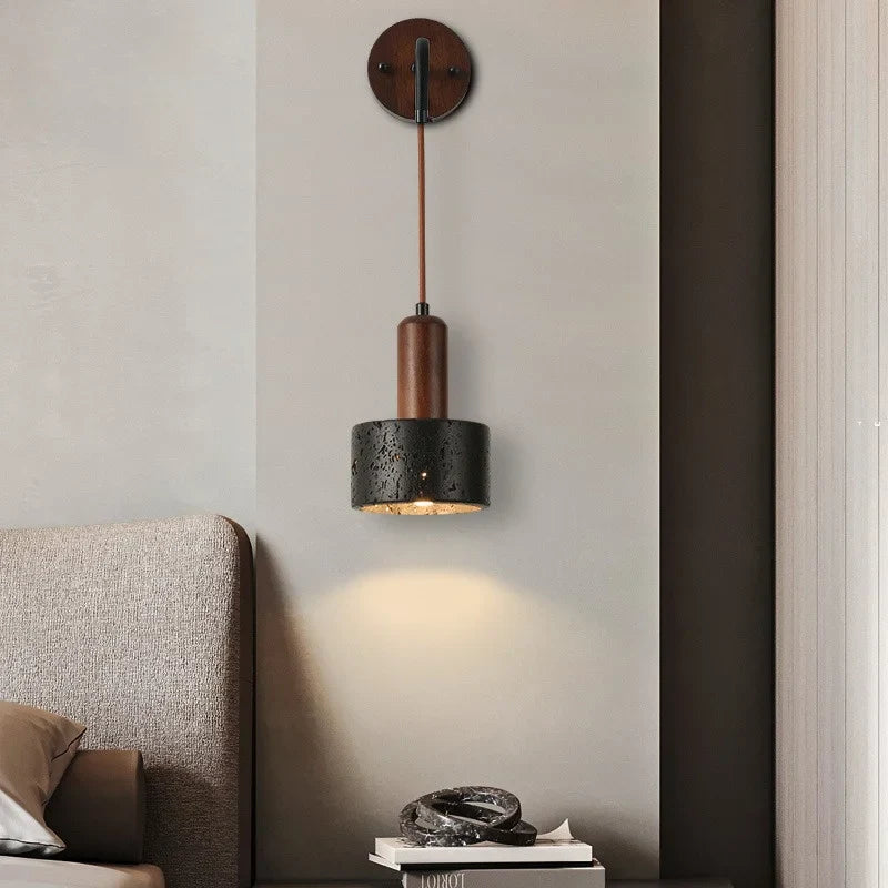 Axyaa Wabi Sabi LED Wall Light 70CM Black Travertine Bedside Lamps