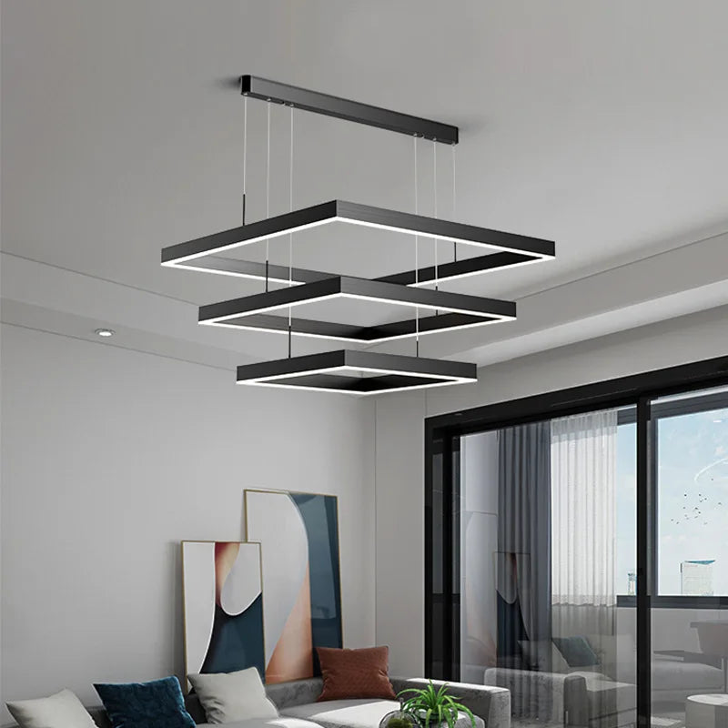 Axyaa Nordic Square Aluminum Chandelier for Living Room & Dining Table - LED Indoor Suspension Lighting