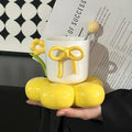 Axyaa Floral Bow Ceramic Coffee Mug Saucer Set - Exquisite Office Breakfast Cup