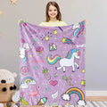 Axyaa Purple Unicorn Flannel Blanket - Soft Cozy Lightweight Plush Throw, Baby Shower Birthday Gift