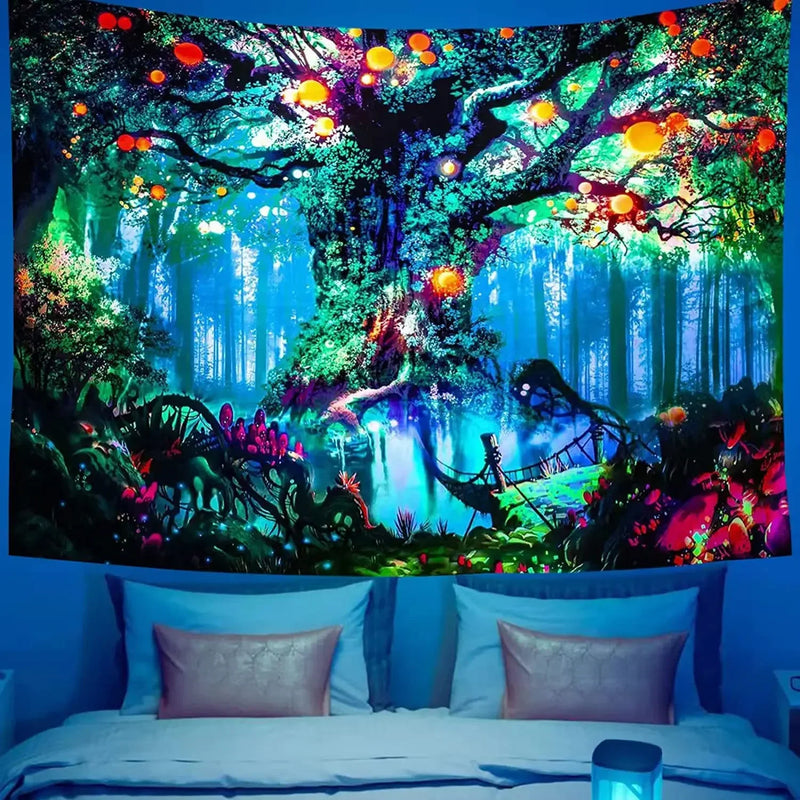Axyaa Psychedelic Tree of Life Fluorescent Tapestry UV Wall Hanging