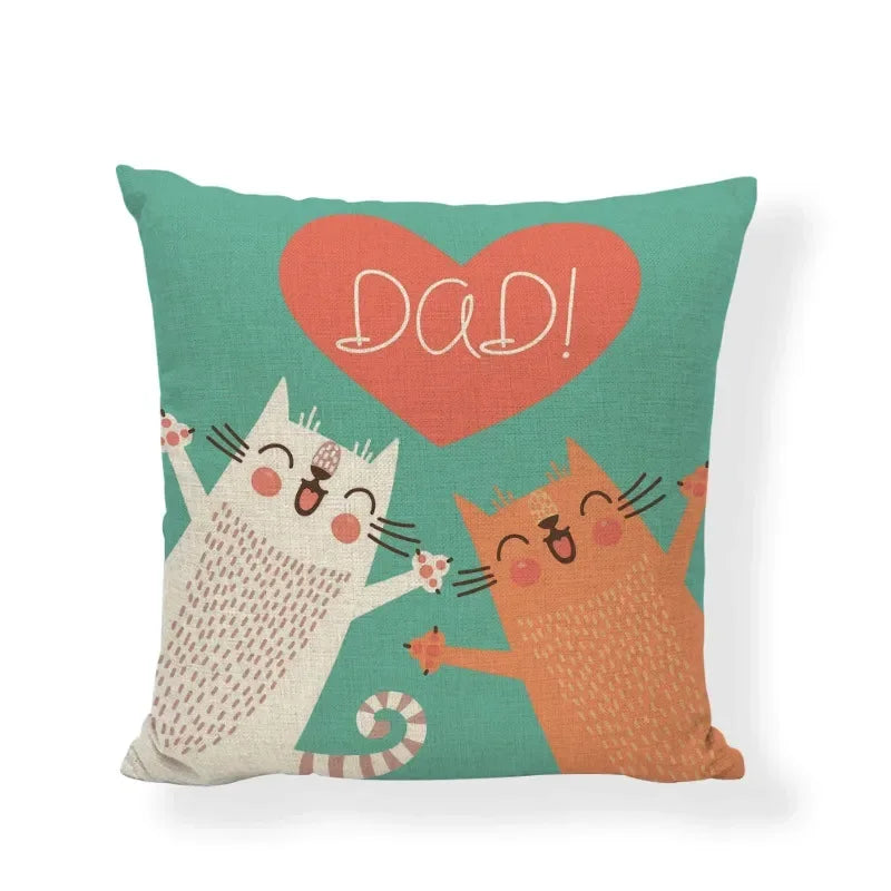 Axyaa Cartoon Cat Linen Cushion Cover - Home Decor Essential for Sofa, Living Room, or Bed