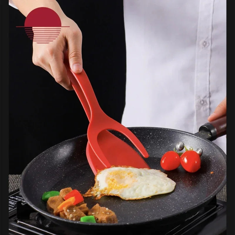 Axyaa 2-in-1 Egg Steak Spatula Clamp, Nylon Kitchen Flip Cooking Spatula