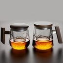 Axyaa Thermal Glass Mug with Lid and Wood Handle - Creative Office Coffee Cup
