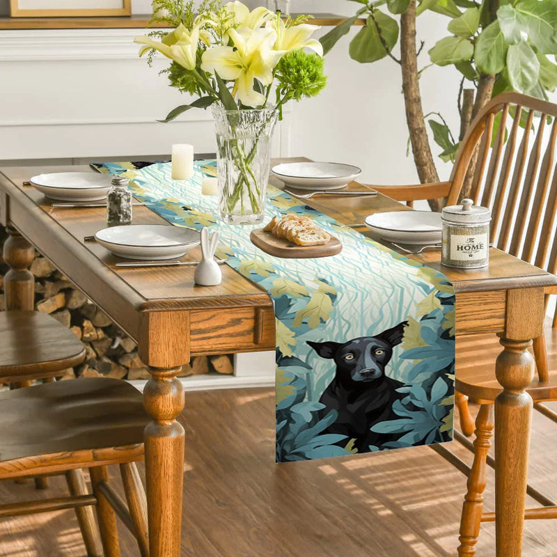 Tropical Plant Dog Table Runner by Axyaa: Dining Table Decor for Kitchen Parties