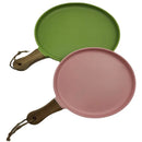 Axyaa Ceramic Steak Plate with Wooden Handle in Nordic Style, Macaron Color