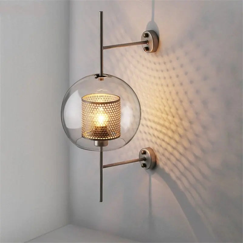 Axyaa Retro Glass Wall Lamp for Living Room, Bedroom, Restaurant, Study - Industrial Wind Grid Style