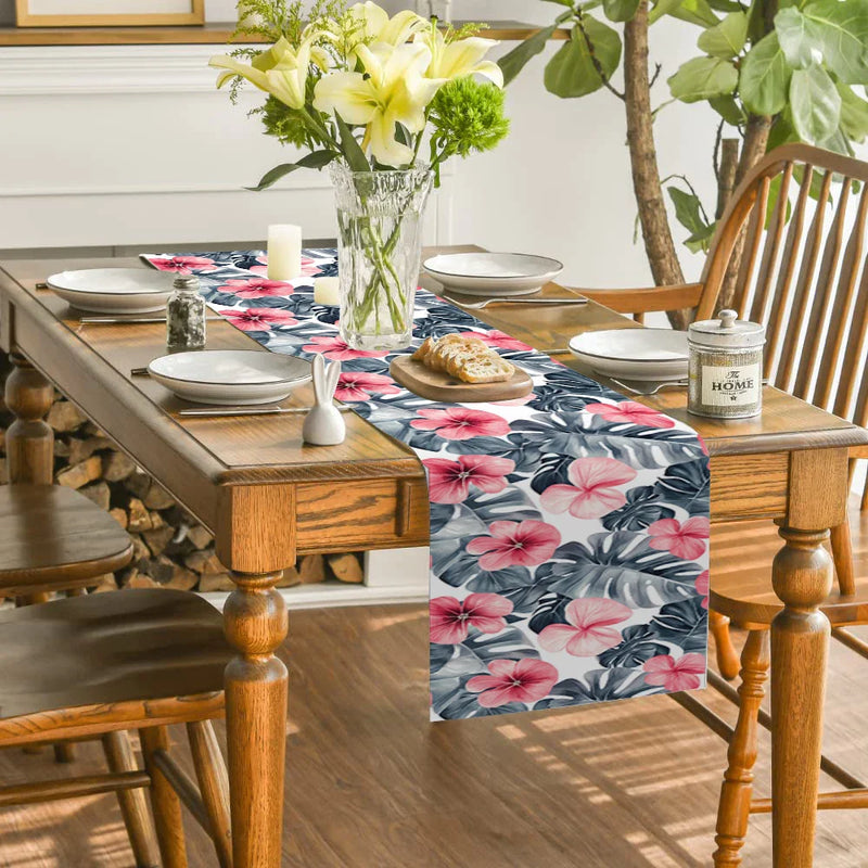 Axyaa Tropical Bamboo Flowers Table Runner for Dining and Party Decor