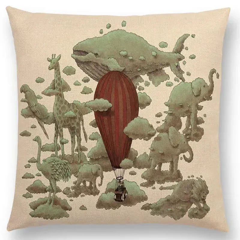 Cute Ghost Sailboat Whale Diver Cushion Cover by Axyaa