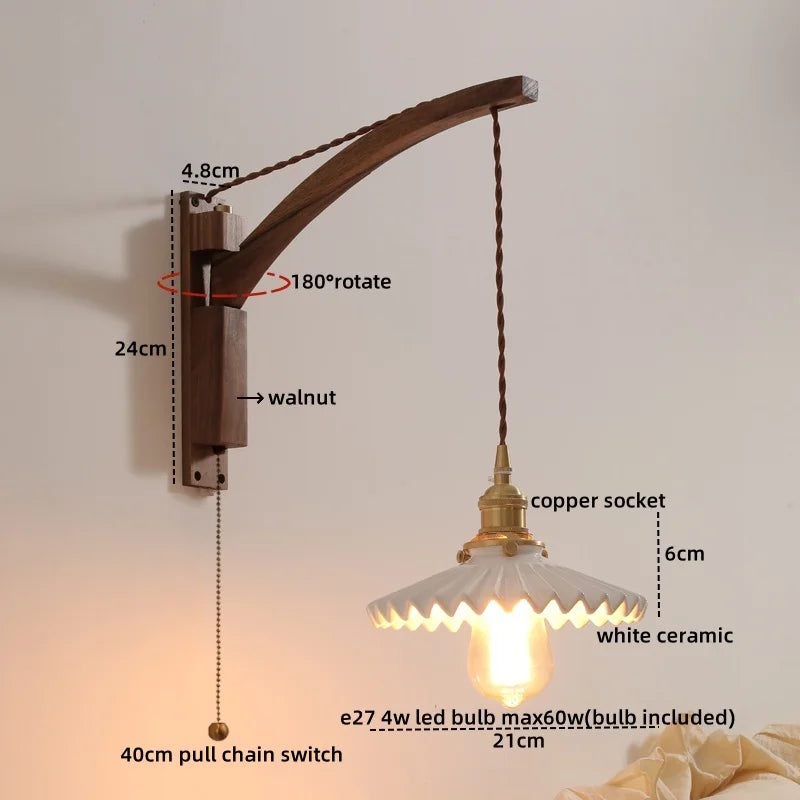 Axyaa Nordic LED Wall Sconce Walnut Copper Stair Light - Modern Home Decor