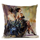 Axyaa Dancing Girl Oil Painting Decorative Pillow Cover 45x45cm