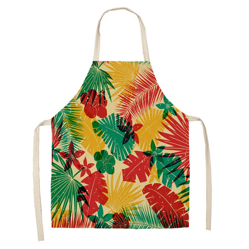 Axyaa Tropical Pineapple Flowers Adult Bib Apron - Green Palmetto Plant Kitchen Apron