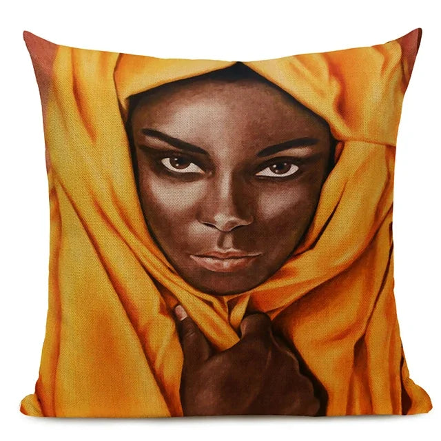African Nation Women Portrait Pillow Cover for Home Decor by Axyaa