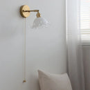 Axyaa Modern White Glass Copper Wall Sconce, Pull Chain Switch Stair Light