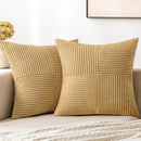 Axyaa Brand Earthy Yellow Corduroy Patchwork Pillow Cover for Living Bed Sofa