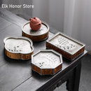 Axyaa Bamboo Tea Tray Pot Holder Set Water Base Storage Tea Furniture