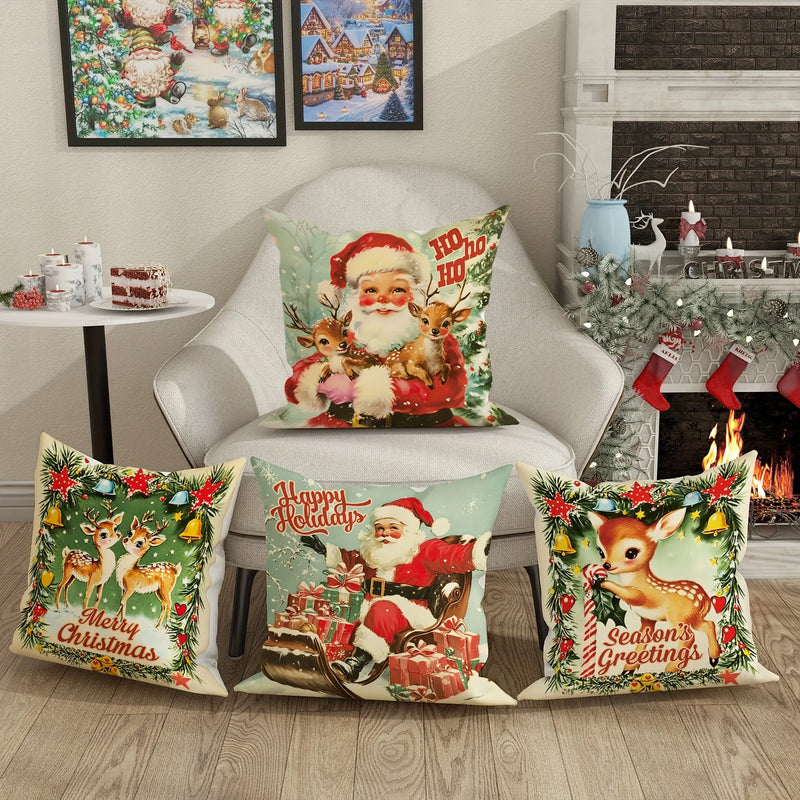 Axyaa Christmas Pillowcase: Santa Claus Fawn Pattern, Home Room Sofa Cushion Cover
